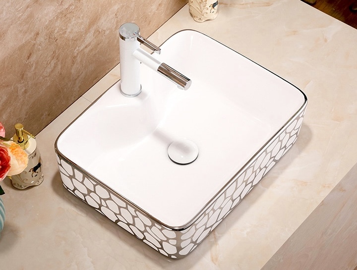 Seraphina Mosaic White And Silver Rectangular Basin  -  Silver Bathroom Basins / Sinks