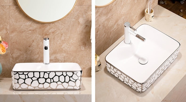 Seraphina Mosaic White And Silver Rectangular Basin  -  Silver Bathroom Basins / Sinks