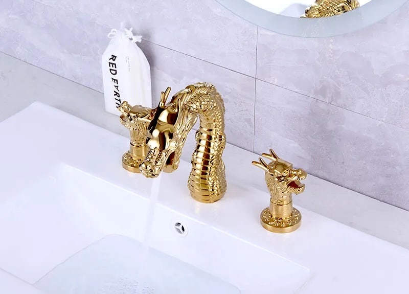 Luxury Gold Dragon Dual Handle Bathroom Faucet  -  Water Taps & Faucets