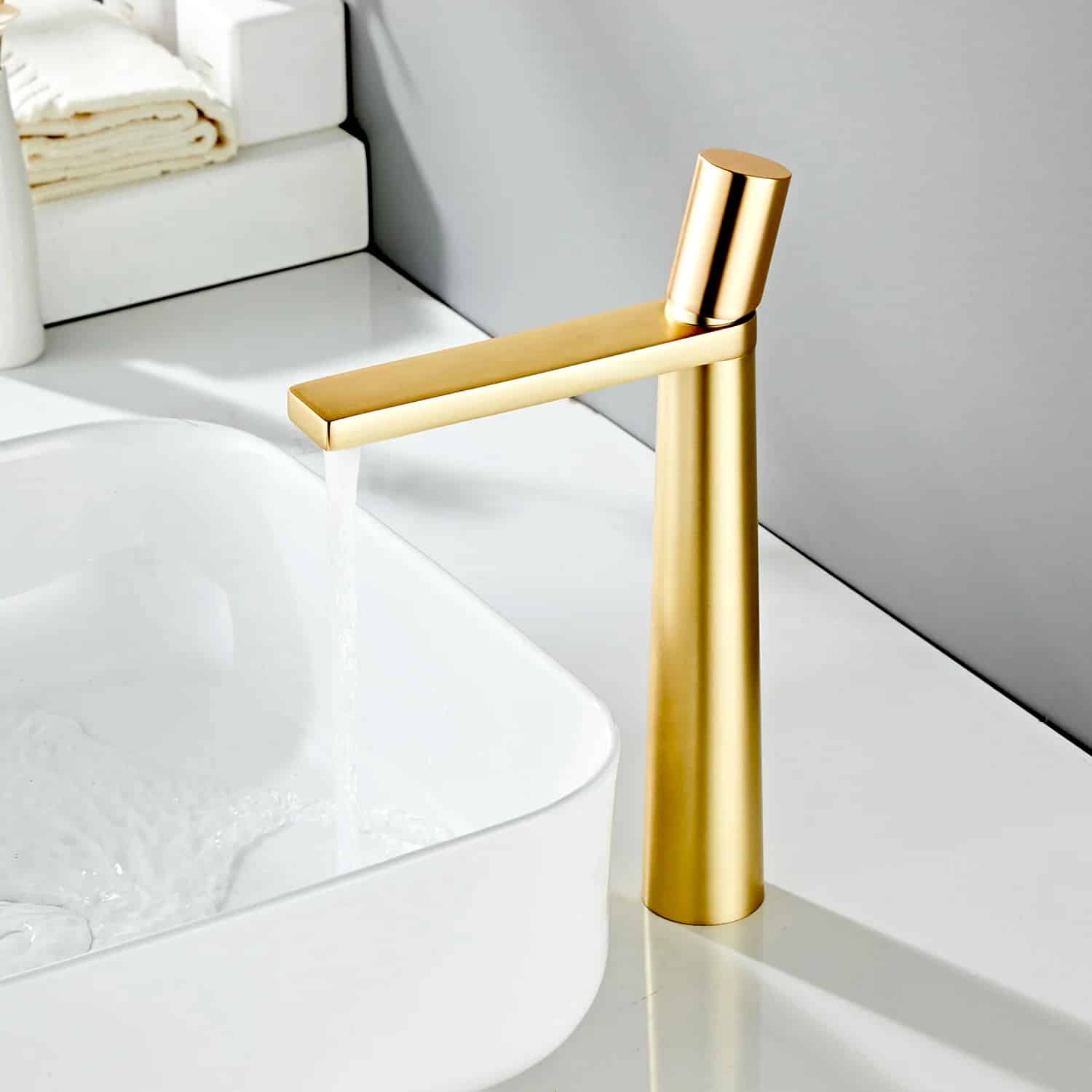 Luxury Tall Brushed Gold Bathroom Faucet  -  Water Taps & Faucets