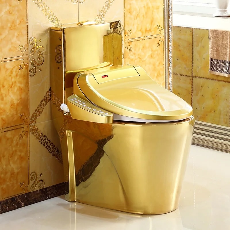 Modern Plain Gold Toilet With Integrated Smart Bidet Seat  -  Gold Toilets