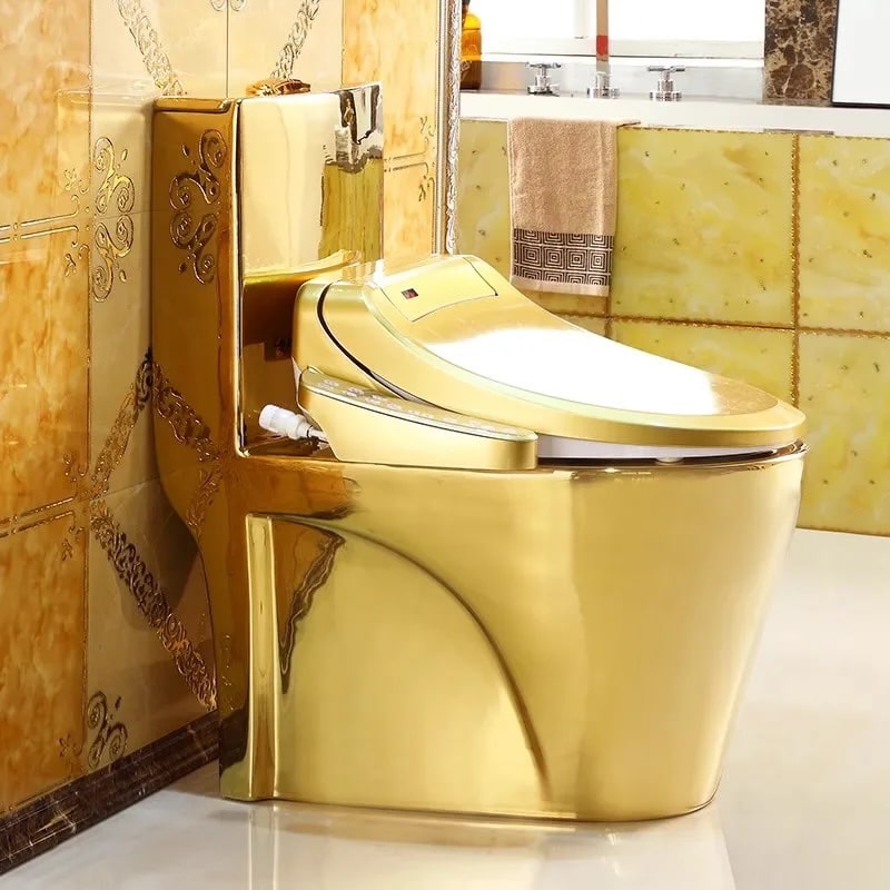 Modern Plain Gold Toilet With Integrated Smart Bidet Seat  -  Gold Toilets