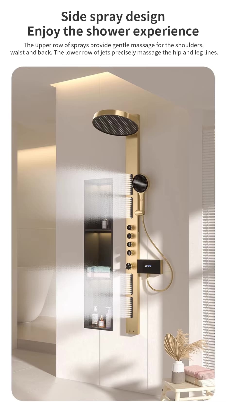 Modern Smart Thermostatic Shower System with LED Display – Brushed Gold Rainfall Shower Set with Side Sprays & Handheld  -  Shower Sets & Bathtub Faucets
