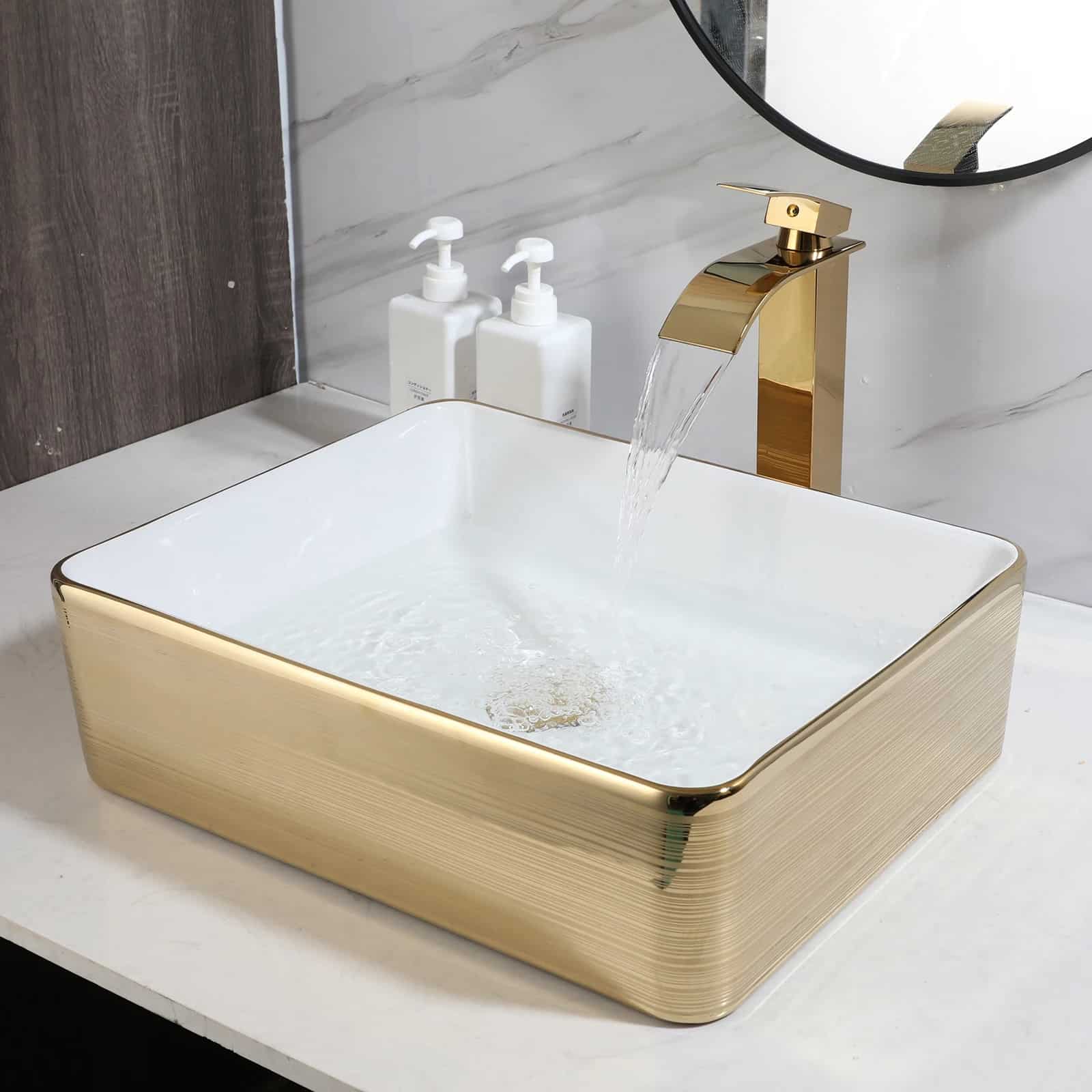 Gold Plated Brushed Glossy Bathroom Vessel Sink  -  Gold Bathroom Countertop Basins / Sinks