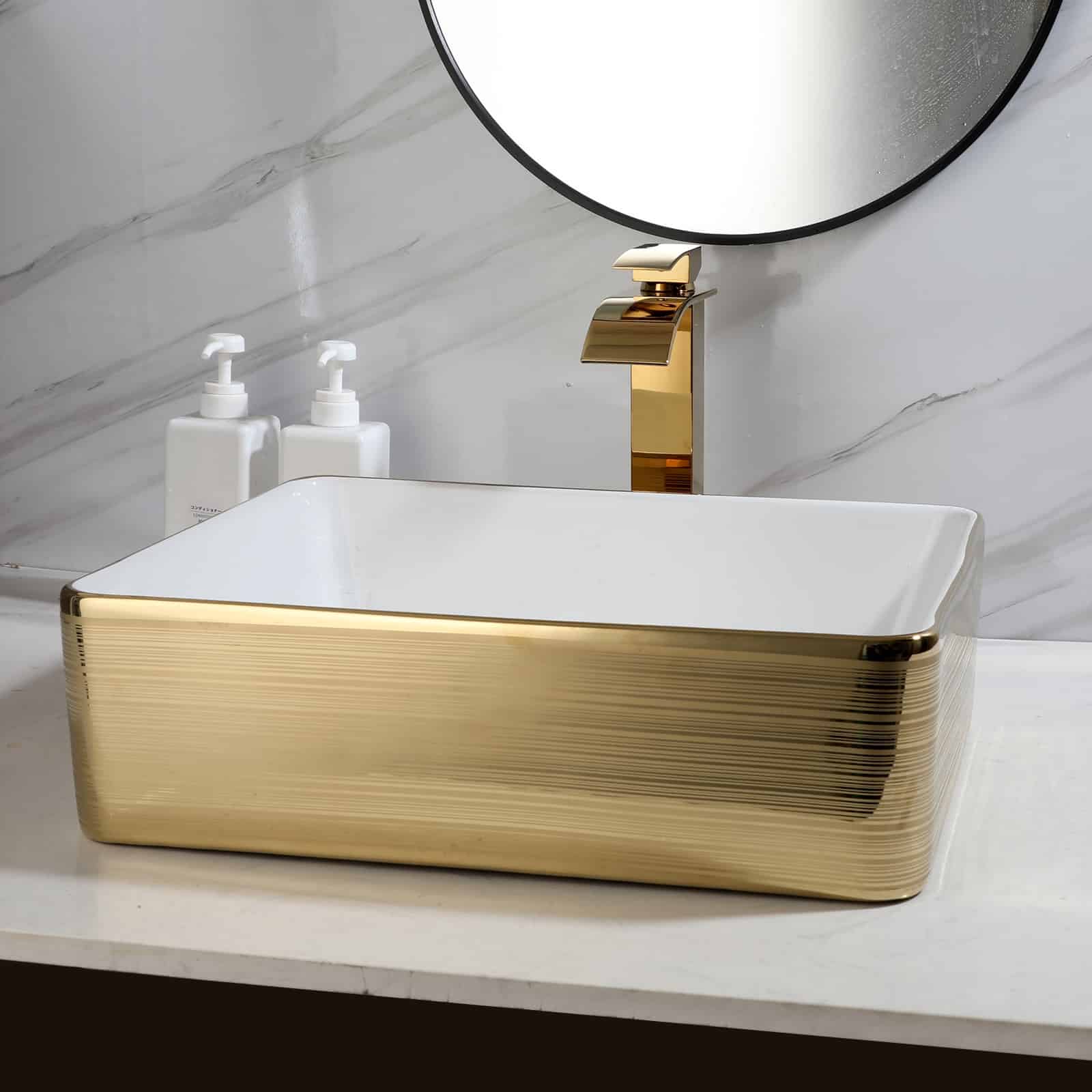 Gold Plated Brushed Glossy Bathroom Vessel Sink  -  Gold Bathroom Countertop Basins / Sinks