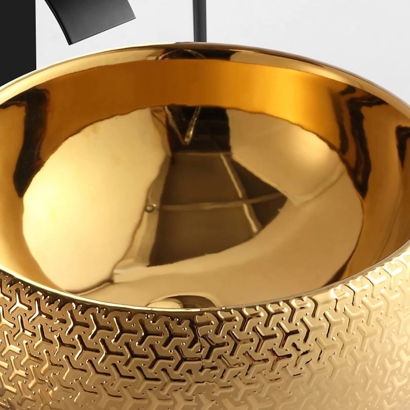 Gold Plated Designer Countertop Basin With Textured Pattern  -  Gold Bathroom Countertop Basins / Sinks