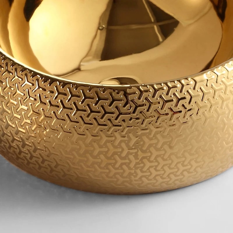 Gold Plated Designer Countertop Basin With Textured Pattern  -  Gold Bathroom Countertop Basins / Sinks